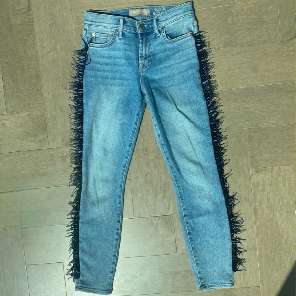 7 For All Mankind Jeans Luxe Vintage Ankle Skinny Flora Beaded Fringe 26